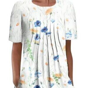 Casual Boho Floral Print Crew-neck Short Sleeve Ruched Dress NWT Misses Size XL